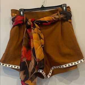 Brown Shorts with Colorful Scarf Belt